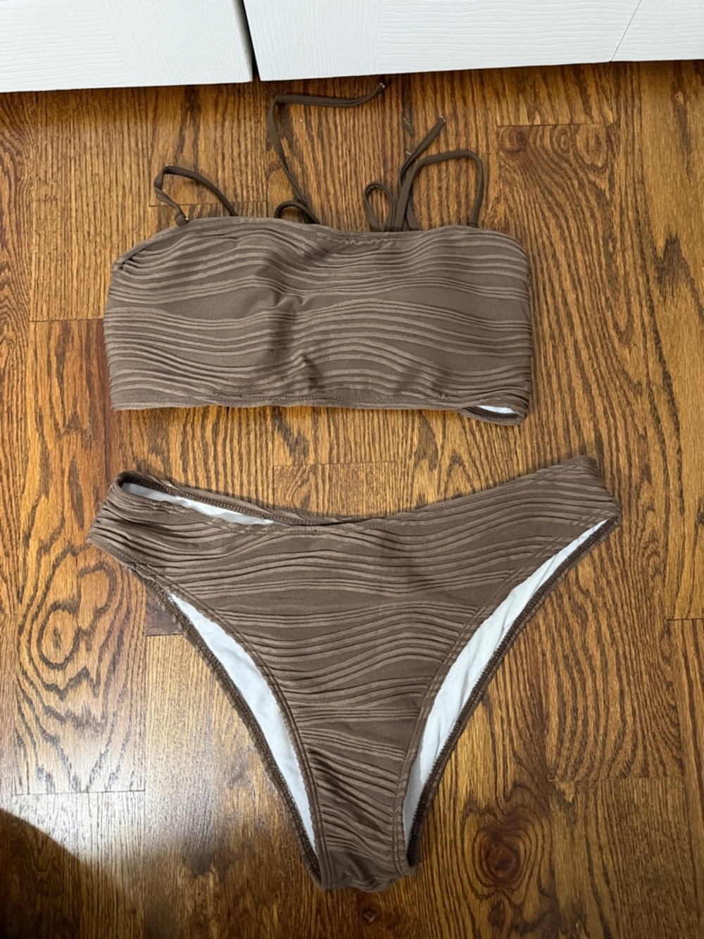 Zaful Brown Textured Bandeau Bikini Set